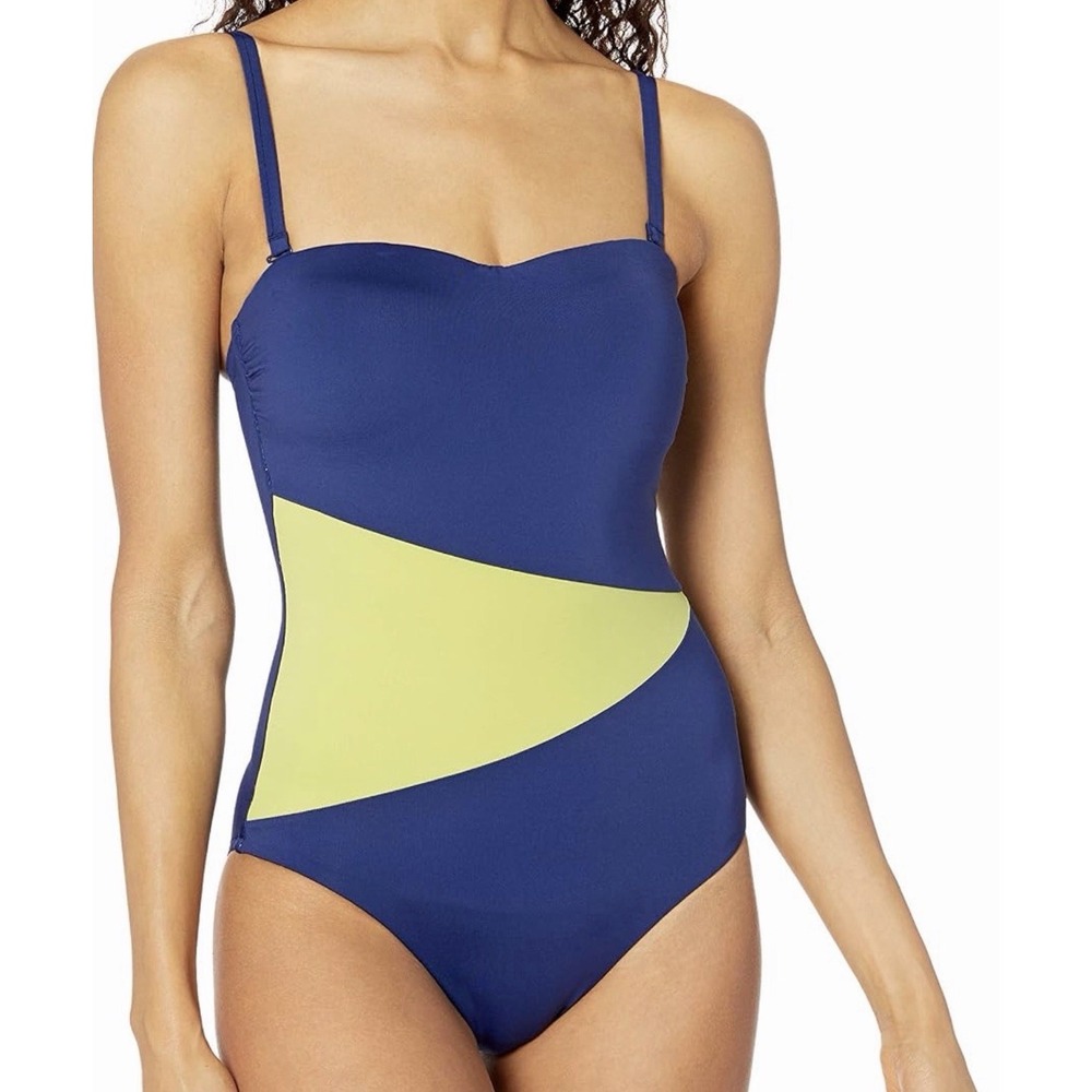 Seafolly Swim Navy Yellow One-Piece Swimsuit Size Women's 10 DD Cup Padded